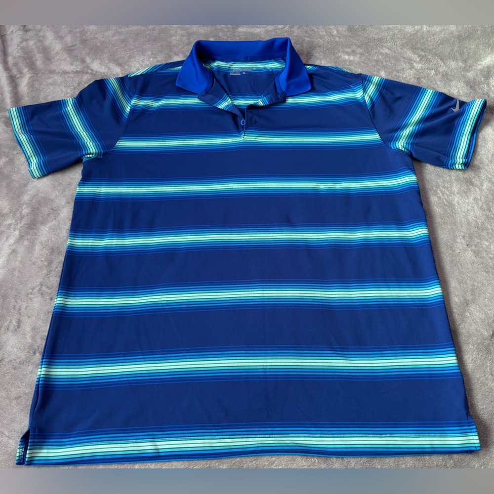 Nike Blue and Green Striped Golf Polo